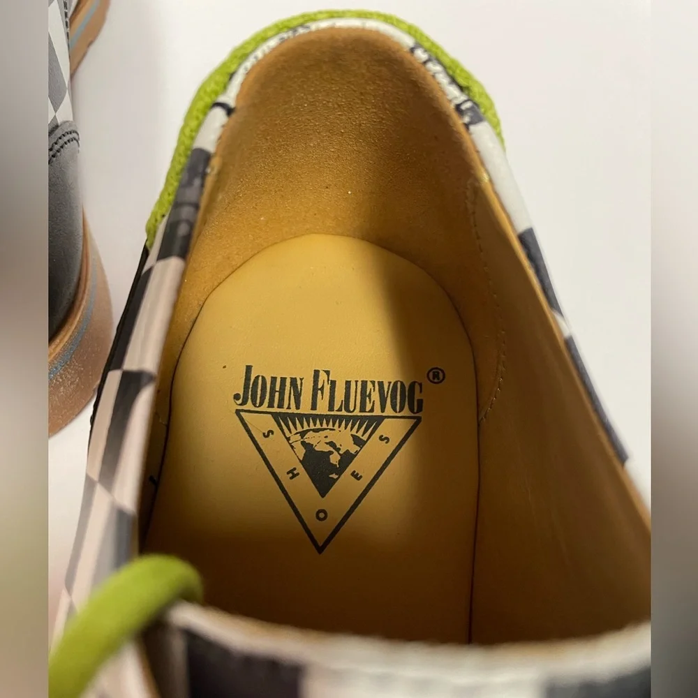 John Fluevog unisex oxford plaid check black white M 7/ W 9 - Picture 10 of 11